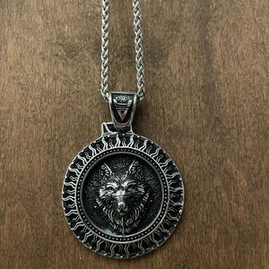 Ghost Jewels; Wolf, Viking, talisman, xl stainless steel chain.
